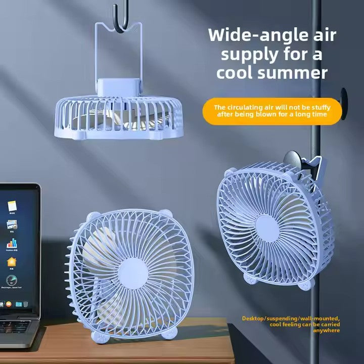 Ventilator AT PERFORMANCE® de Camping Reîncărcabil USB cu Cârlig Pliabil, LED, 3 Viteze, 180° – Portabil și Multifuncțional